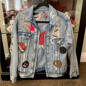S8 Signature Distressed Denim Jacket w/Patches EUC